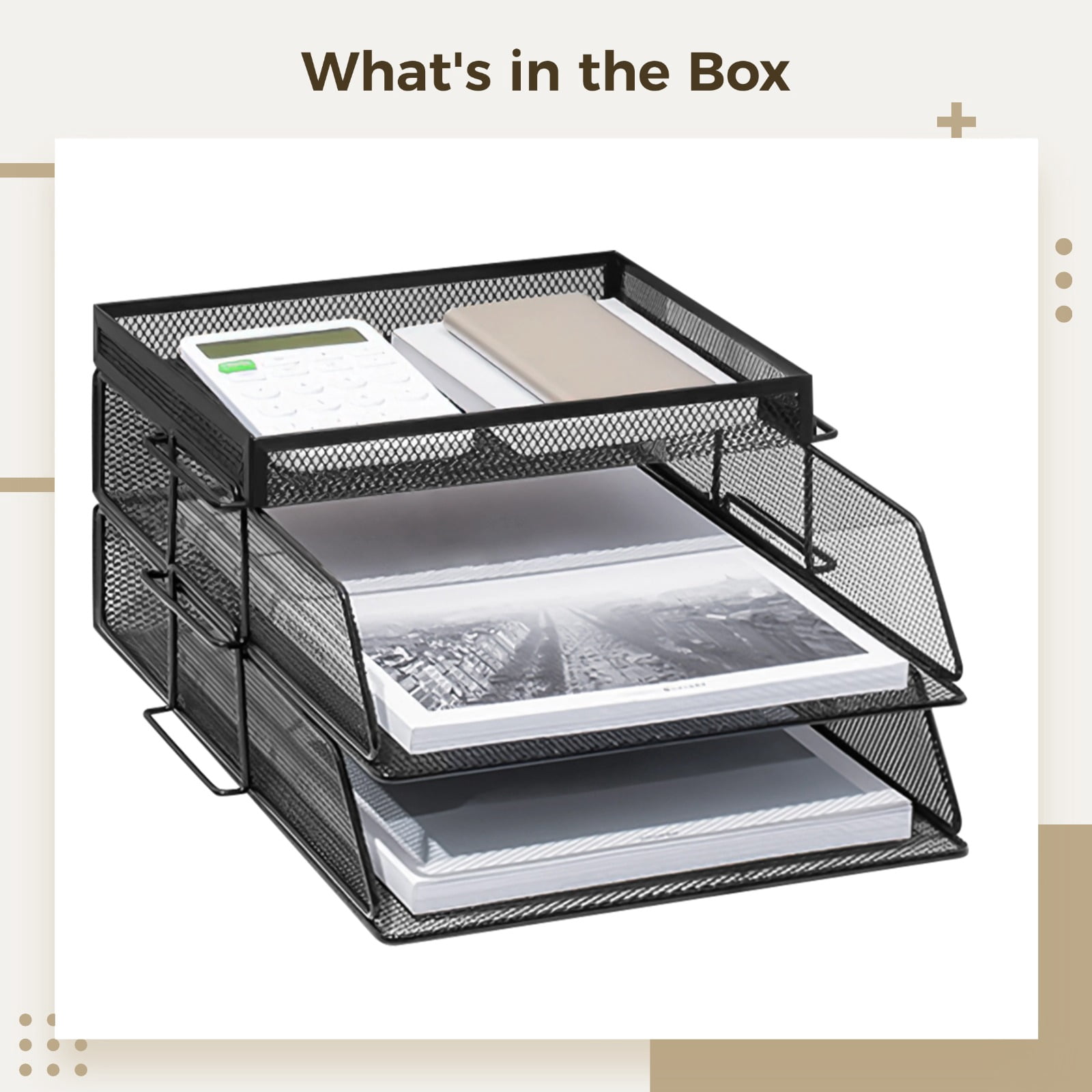 3-layer paper organizer, letter tray, mesh file organizer, paper sorting machine for home office supplies, desktop organizer