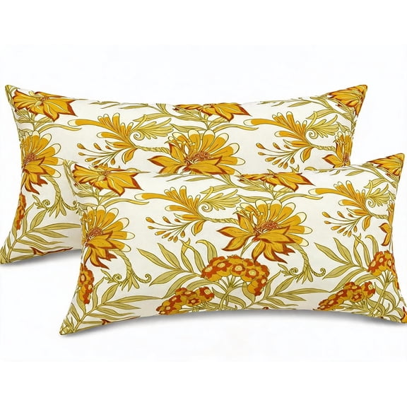 12 x 20 Inch Waterproof Outdoor Lumbar Pillows with Inserts Set of 2 Yellow Flowers