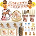 thumbnail image 2 of Decoración para fiesta de cumpleaños con tema de caballo, vajilla, vasos de papel, platos, manteles, globos, regalos de cumpleaños para bebés, 2 of 5
