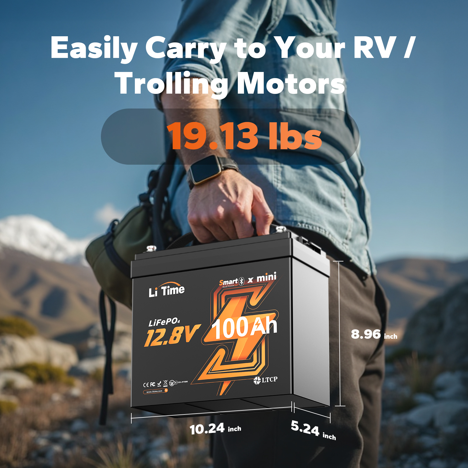 LiTime 12V 100Ah MINI LiFePO4 Battery 100A BMS Bluetooth Lithium Battery for RV Travel Trailers