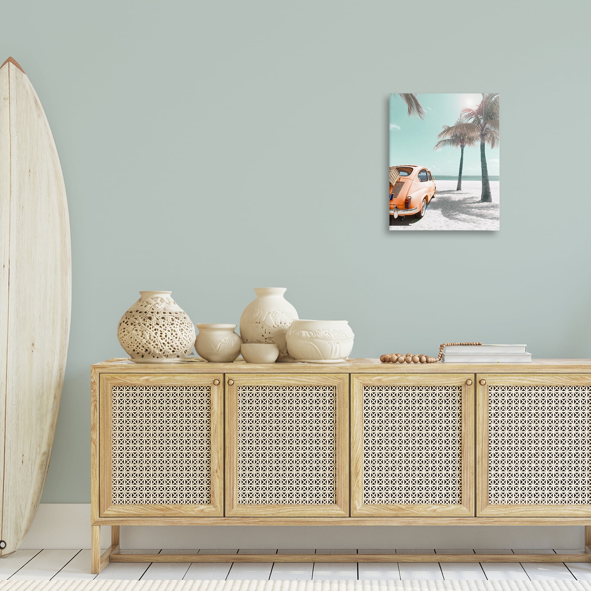 Stupell Industries Orange Car on Beach Coastal Painting Gallery Wrapped Canvas Art Print Wall Art, 16 x 20
