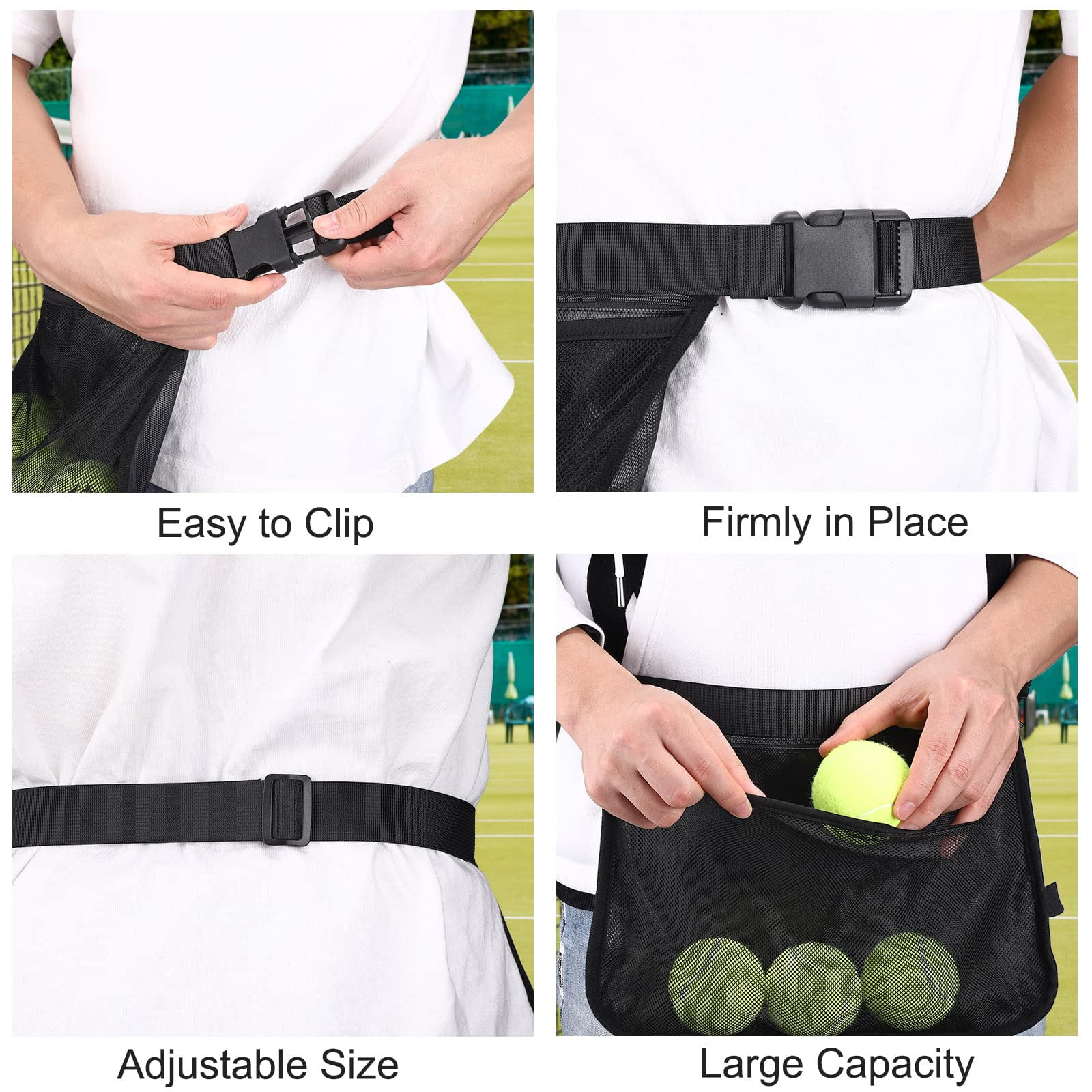 2pcs Mesh Waist Hip Ball Pouch Holder for Women & Men,Tennis Pickleball Balls Accessory, Tennis Ball Bag Pouch Carrier for Trainer,Coach,Enthusiast（black）