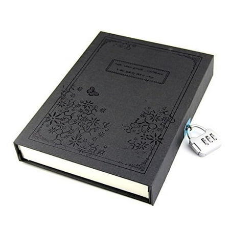Master Coded Notebook Lock - vintage balck diary notebook journal notepad hard cover with code lock gift box black
