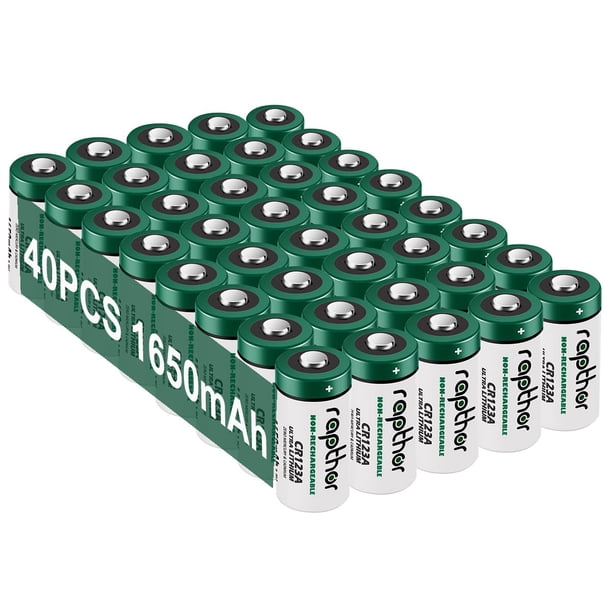Baterías de litio rapthor CR123A 1650 mAh, 3 V, paquete de 40