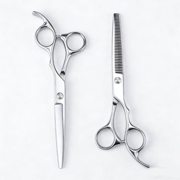 Kit de 2 Piezas de Tijeras para Cortar Cabello y Tijeras Desbastadoras Profesionales - Tijeras de Peluquería con Filo de Navaja para Texturizar, de Acero Inoxidable, 6 Pulgadas, Color Plata