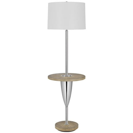 HomeRoots 61" Chrome Tray Table Floor Lamp With White Square Shade