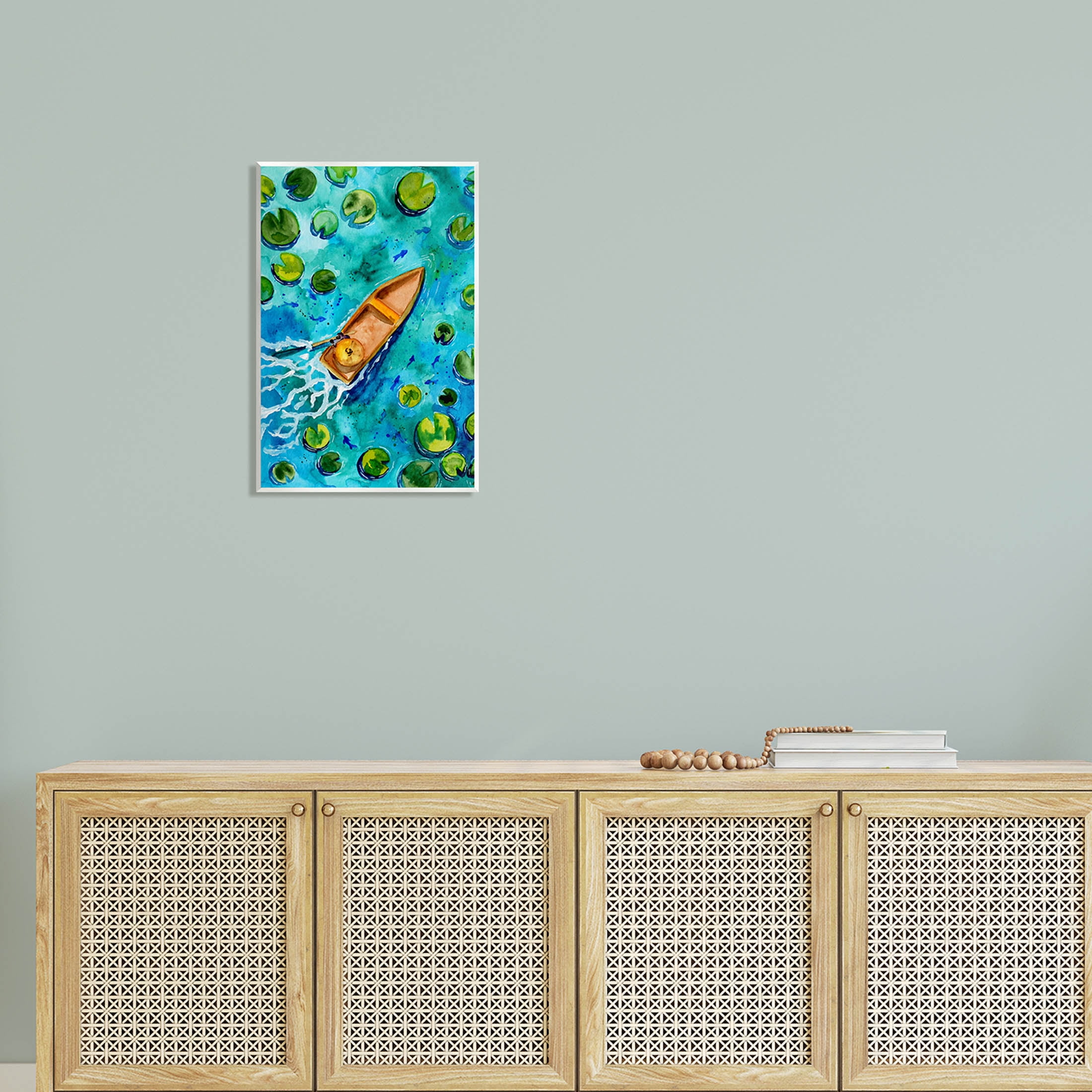 Pond Lilies Lake Boat Splash Transportation Painting Unframed Art Print Wall Art