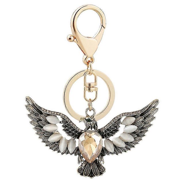 Cat Eye Stone Animal Eagle Keychain Fashion Alloy Retro Eagle Spreads Its Wings Pendant Commemorative Keychain Bag Decorative Charm Black Tw,Style I
