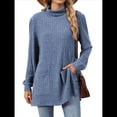 thumbnail image 2 of Camisas de Larga para Mujer, Blusas Túnica Casuales de Cuello Alto Azul L, 2 of 10
