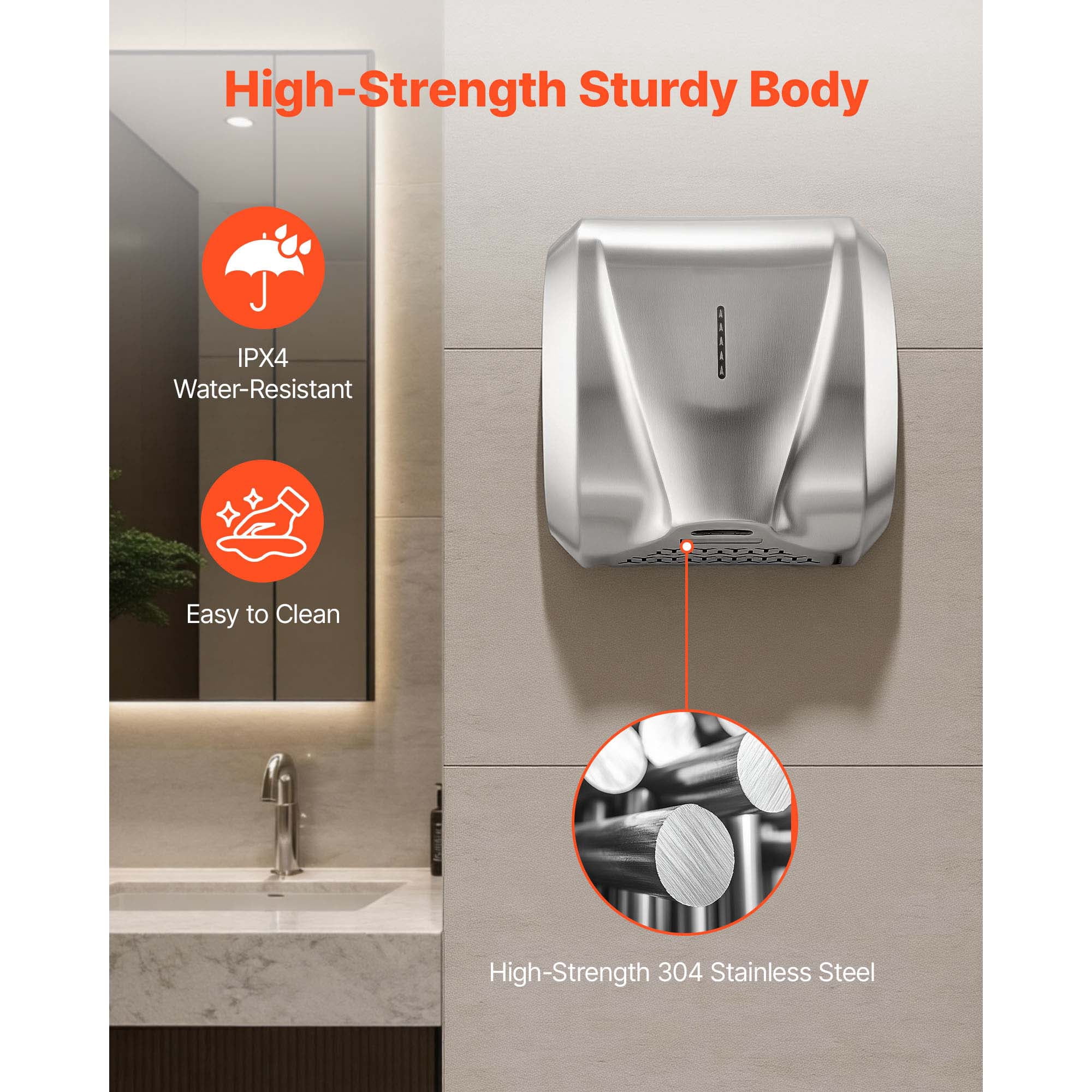 KFFKFF Hand Dryer, 2 Pack 1800W Automatic High-Speed Air Dryer with HEPA Filter, Quick Drying, Brushed Stainless Steel, AC110-120V Wall-Mounted for Bathrooms in Offices, Hotels, Homes, and Restrooms