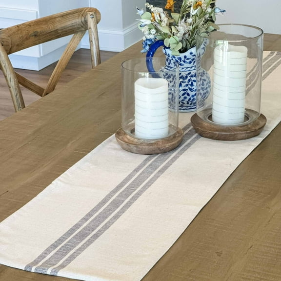 Piper Classics Market Place Gray Grain Sack Stripe 36" Table Runner