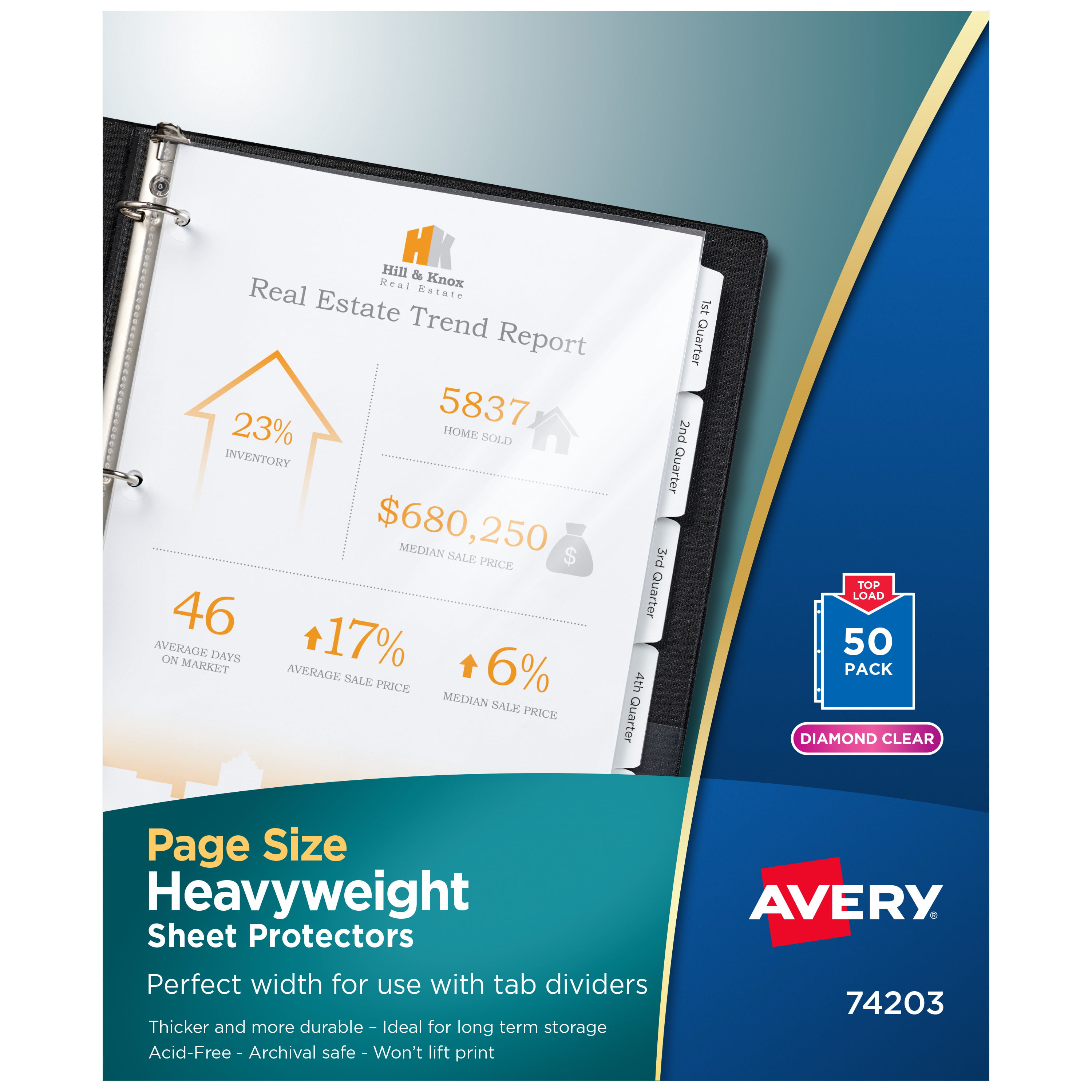 Avery NO GLARE TOPLOAD Heavyweight 200 Sheet Protectors non-glare PV1119g 74401 