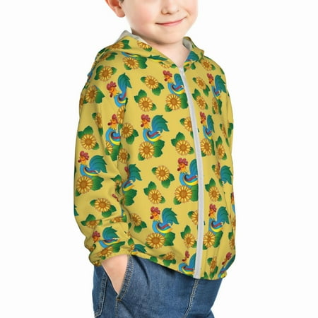 

Uemuo Roosters And Sunflowers Pattern Rash Guard for Boys Girls Long Sleeve Swim Shirts UPF 50+ UV Sun Protection Hooded Fishing Shirt with Pocket for Kid-4 Years