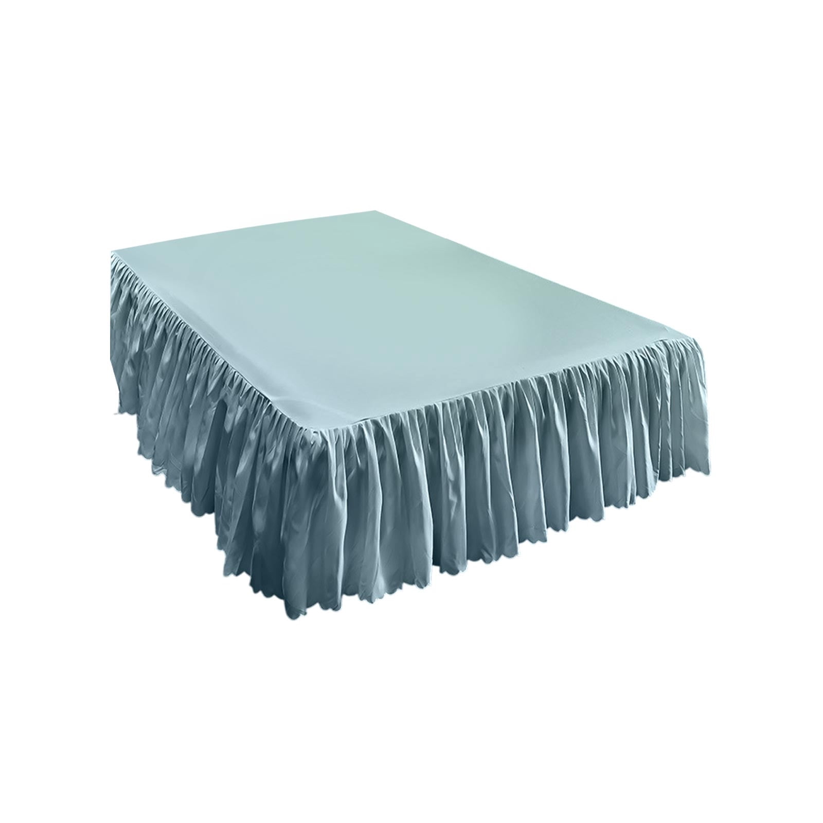 Luxury Bed Skirt with Lace Trim, Blue, Full Coverage Dust Ruffle for Queen Size Bed, Soft Brushed Fabric, Skidproof Elastic Corners, All Season Bedding Cover (1 Pc)
