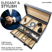 Stock Your Home Mens Valet Tray, Mens Jewelry Box, Night Stand Organizers and Storage, Bedside Table Organizer, Watch Box for Dresser, Faux Leather (Black & Beige)