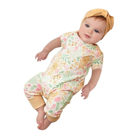 

TAIAOJING Baby Romper Cartoon Rabbit Girls Boys Jumpsuit+Headbands Printed Easter Girls Romper&Jumpsuit Onesie Outfit 12-18 Months