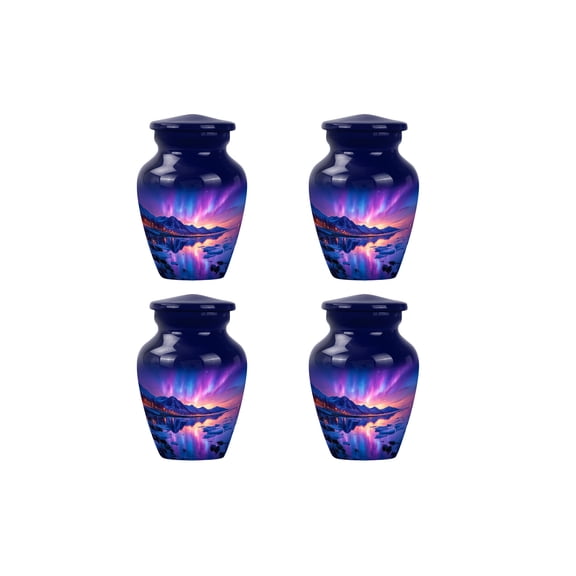 Small Cremation Keepsake Urns Set of 4 Northern Lights Ashes Containers Celestial Night Sky Theme 3-Inch Size (4 Units)