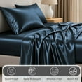 thumbnail image 4 of Lux Decor Luxury Satin Bed Sheets Set Queen Size - 4-Piece Cooling Bed Sheet Set, Silky Soft & Smooth, Deep Pockets up to 15", OEKO-TEX Certified, Skin-Friendly Comfort (Navy Blue), 4 of 10