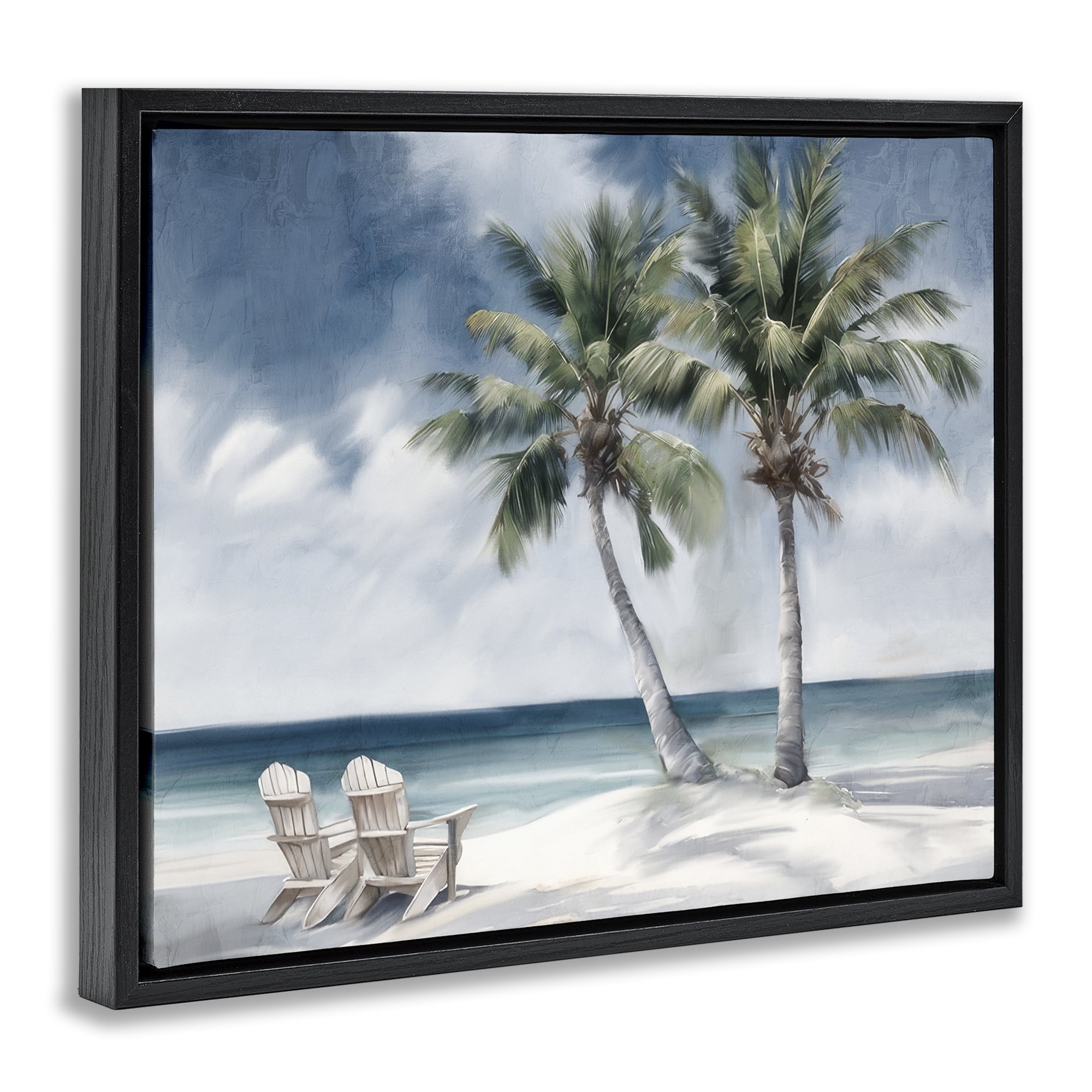 Stupell Industries Peaceful Tropical Landscape Coastal Painting Black Floater Framed Canvas Art Print Wall Art, 31 x 25