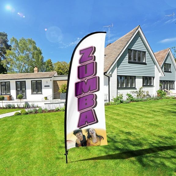 QSUM Zumba Feather Flag Kit,7FT Zumba Fitness Dance Classes Advertising Banner Business Signs