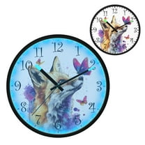 Voice Activated Clock with Glow Light 12 Inch Large Silent Wall Clock Battery Operated for Home Decor Fox and Butterflies