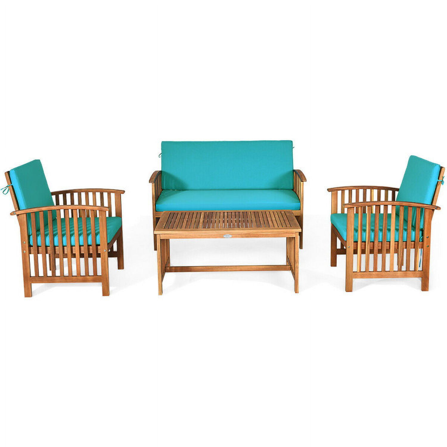 Aimee Lii 4 Pieces Patio Solid Wood Furniture Set, Outdoor Patio Furniture, Blue Aimee Lii 4 Pieces Patio Solid Wood Furniture Set, Outdoor Patio Furniture, Blue