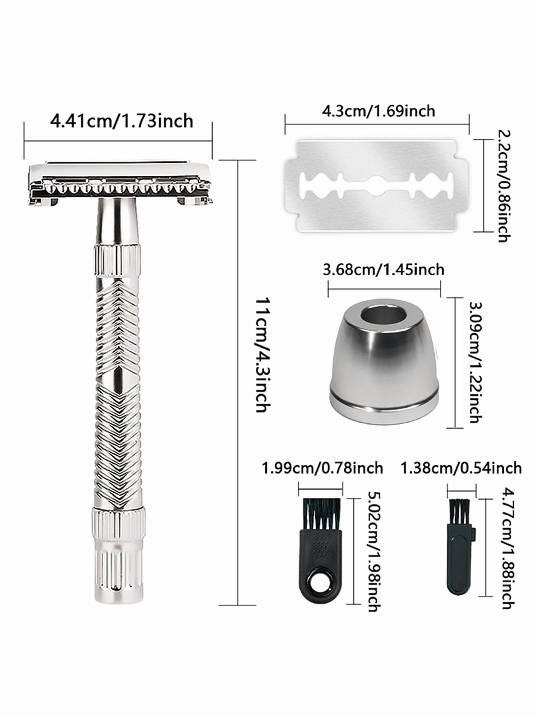 Waysh Classic Wet Shave Safety Razor Kit with Stand & 20 Refill Blades, All-Metal Construction with Non-Slip Handle, Chrome Silver