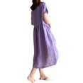 thumbnail image 4 of Vestido de verano de lino y algodón de color liso de talla grande para mujer, holgado, adelgazante, estilo gordito, de longitud media, 4 of 6