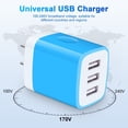 thumbnail image 4 of USB Charger Block,FiveBox USB Wall Charger Block with 3PACK Android Type C USB C Charging Cables 6ft 3.1A Three Port USB Wall Charger Adapter USB Brick Phone Charger Plug Fast Charging Block(Blue), 4 of 8