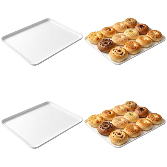 4 Pcs White Plastic Serving Trays, Reusable Stackable Food Platters with Raised Edge, 14.96 x 10.43 Inch for Snacks, Cookies, Sandwich, Tea, Drinks and Dinner Serving in Home Parties Kitchen