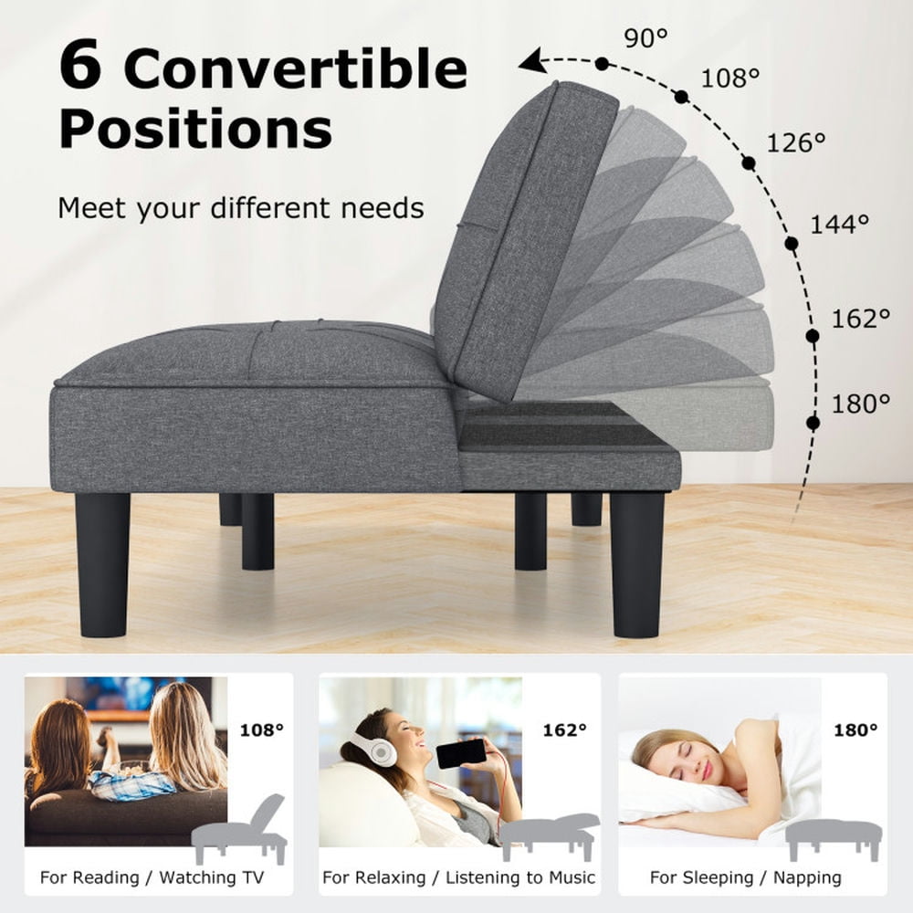 Finihen Sofa Bed, Convertible Sofa Bed, Convertible Folding Futon Sofa Bed with 6-Position Adjustable Backrest, for Living Room, Bedroom, Gray
