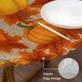 thumbnail image 3 of Orange Fall Round Tablecloth, Fitted Table Cover with Elastic for 36"-44" Round Tables, Pumpkins Thanksgiving Maple Leaf Rustic Table Cloth Outdoor Indoor Dinning Party Waterproof Tablecloths, 3 of 7