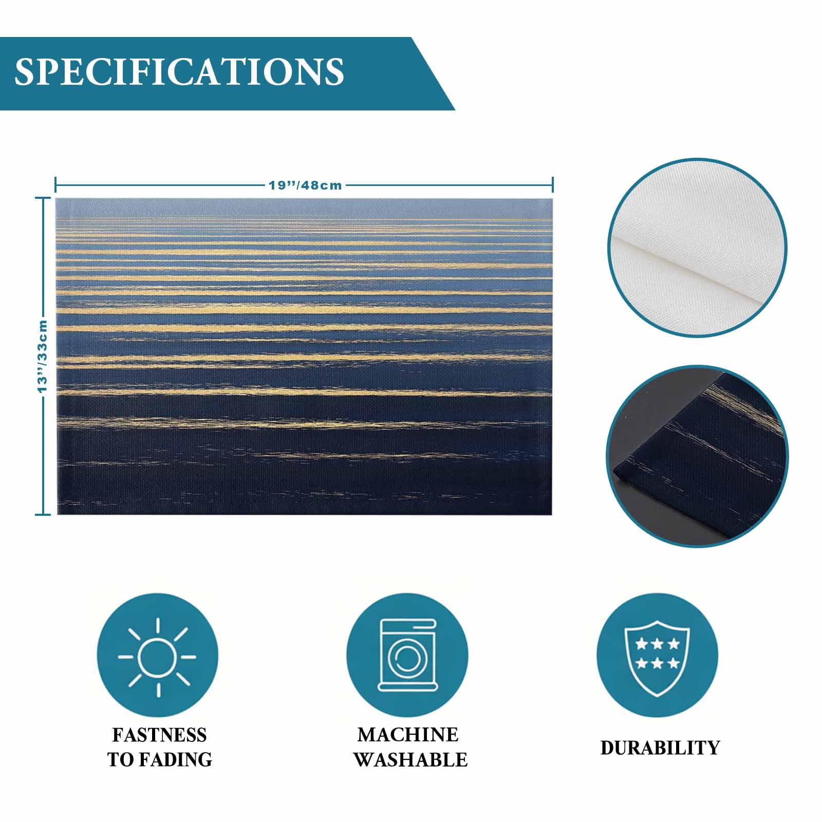 Abstract Golden Placemats Set of 4 Water Wave Blue Ocean Sunrise Horizon Place Mats Washable Table Mats for Party Kitchen Dining Decoration, 13 X 19 Inch