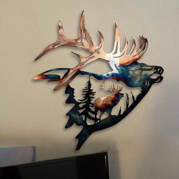 17.8''Caseree Rustic Metal Elk/Duck Wall Art Decor Hunter Gifts for Men Metal Deer Wall Art Decor Cabin Hunting Stuff Unique Wildlife Moose Gifts Pictures Decor Western Lodge Theme Home Decor
