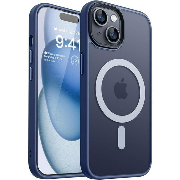 Entronix Étui Robuste pour iPhone 15 Plus,14 Plus, Dos Mat Translucide, Étui Magnétique Solide, Bleu Marine