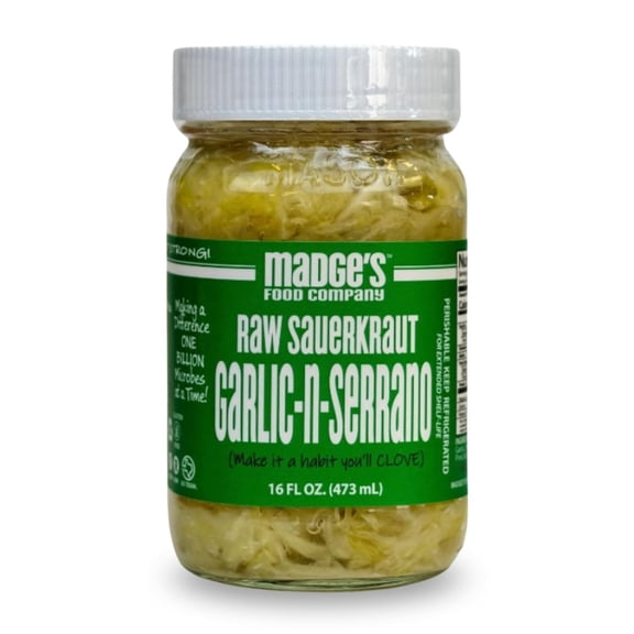 Madge's Food Company, Sauerkraut Garlic Serrano, 15 Ounce