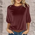thumbnail image 2 of Diufon Women's Velvet Tops Fall Winter Cropped Lantern 3/4 Sleeve Crewneck Shirts Solid Color Tunic Warm Blouse, 2 of 6