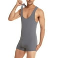 thumbnail image 4 of Men's Colorblock Y-Back Wrestling Singlet Gymnastic Leotard Boxer Bodysuit Party Gift for Boyfriend Gray S, 4 of 4