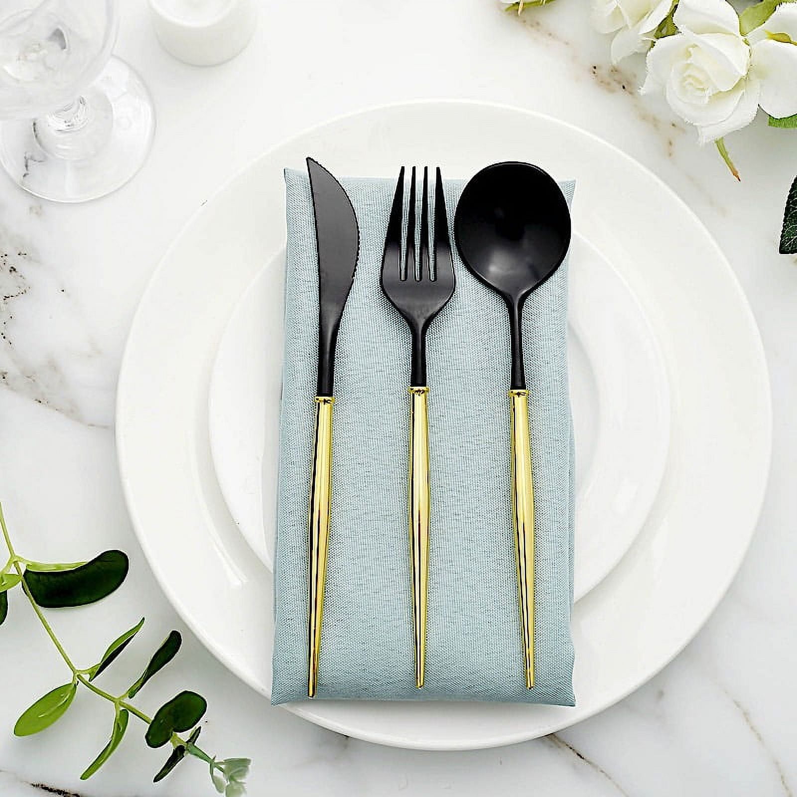 Black / Gold Plastic Serving Forks • Spoons Set - Luxe Party NYC