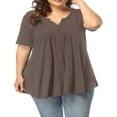 thumbnail image 2 of CHOK Tuniques à Boutons Henley à Col en V pour Femmes Grande Taille, Hauts Décontractés à Manches Courtes, Chemisiers, 2 of 7