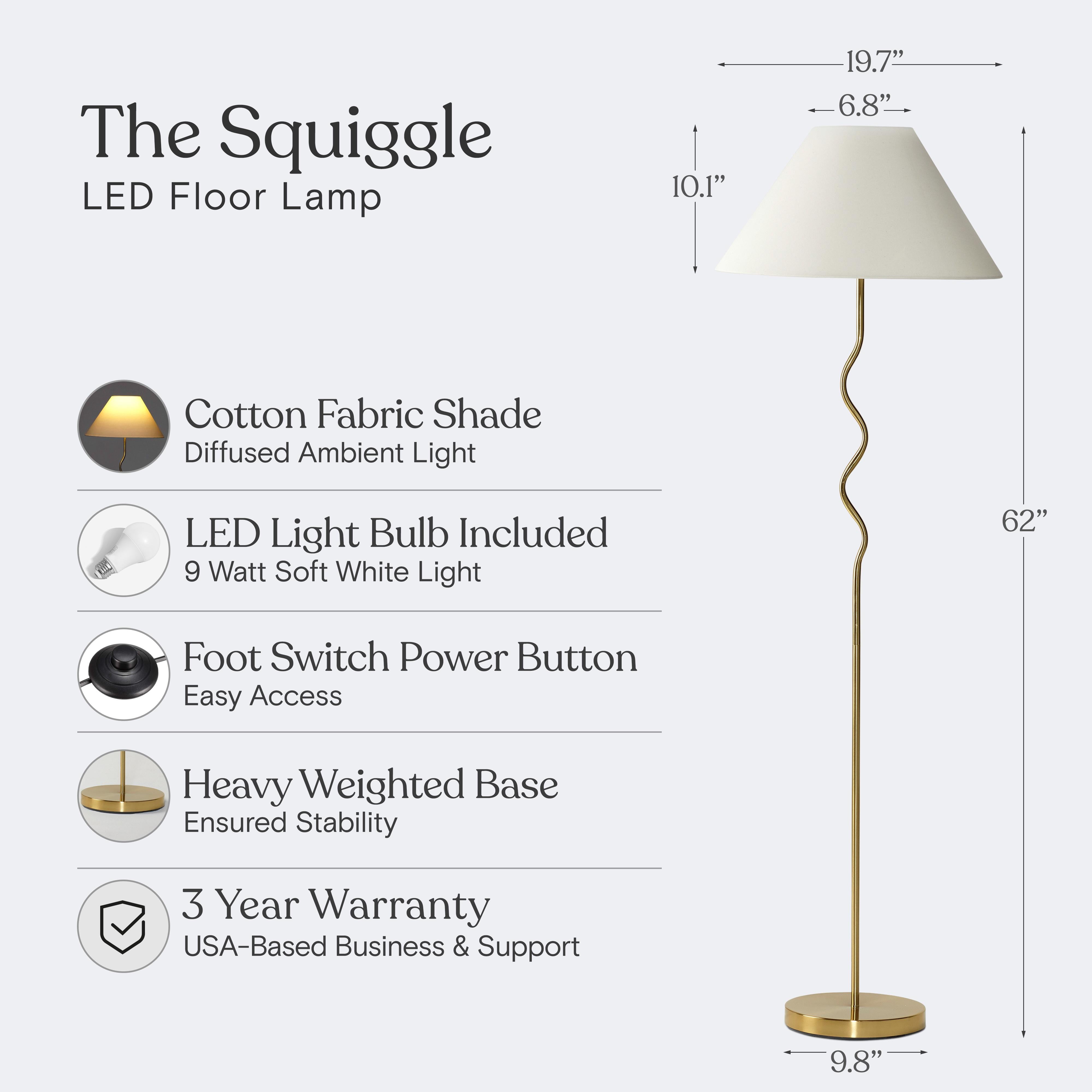 Brightech Squiggle 62" LED Floor Lamp with Twisting Base and Ivory Empire Shade - Brass