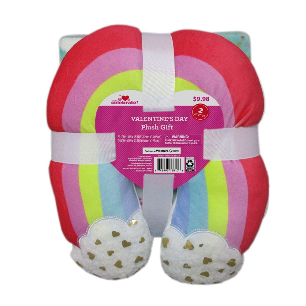 WAY TO CELEBRATE! Valentine's Day Plush Rainbow Pillow & Throw