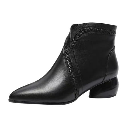

SEMIMAY Women s Winter Pointed Toe Side Zip Ankle Bare Boots Casual Round Heel Booties
