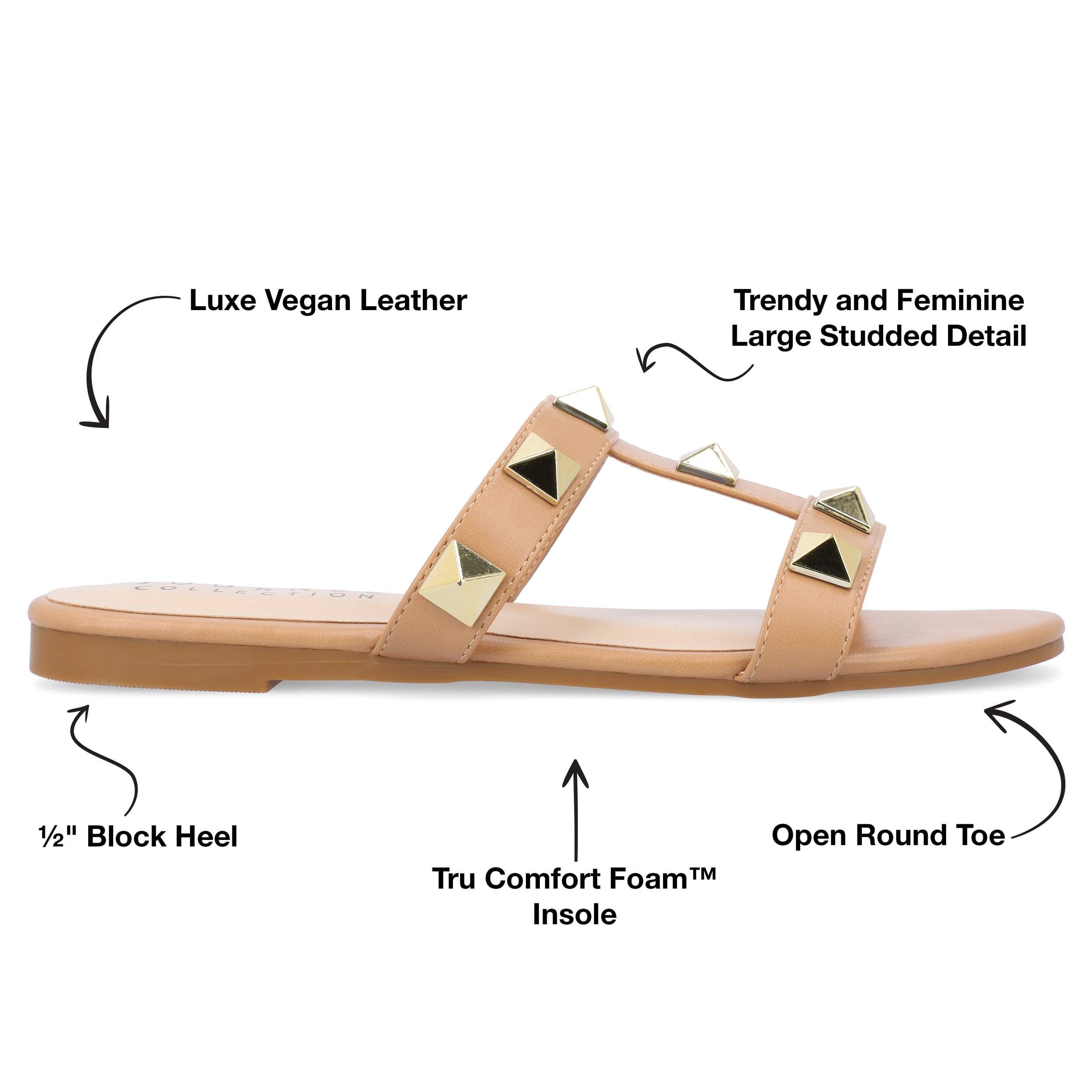 Journee Womens Kendall Studded Slide Flat Sandals