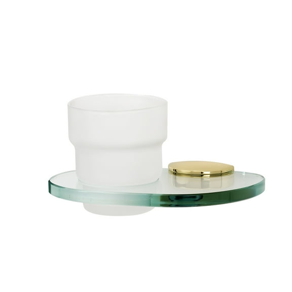 Alno A8970 Euro 7" Wide Floating Frosted Glass Bathroom Cup Tumbler - Brass