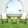 thumbnail image 3 of Gymax 3PCS Outdoor Bistro Set Rattan Patio Conversation Set w/ Off White Cushions, 3 of 10