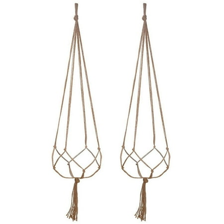 Flower Hangar 2PCS 47 Inches Plant Flower Hanger Macrame Jute for Indoor Outdoor Ceiling Deck Balcony Round and Square Pots ()