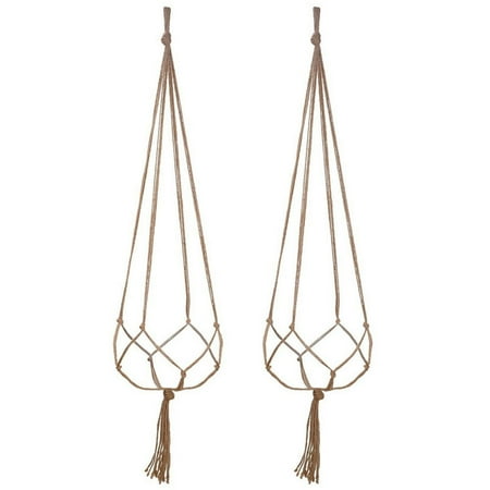 2PCS 47 Inches Plant Flower Hanger Macrame Jute for Indoor Outdoor Ceiling Deck Balcony Round and Square (Best Pots For Bamboo Plants)