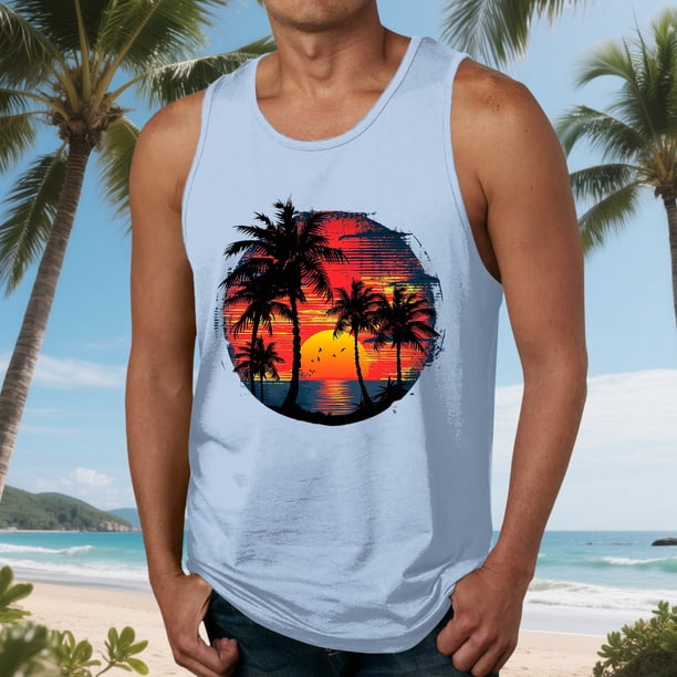 Camiseta sin mangas de cuello redondo para hombre, blusa informal de verano sin mangas con estampado de cuello redondo para hombre