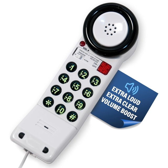 XL88Q - Teléfono de una pieza fácil de usar con indicador de timbre/luz de uso, aumento de volumen extra alto y extra claro, para llamadas ocupadas